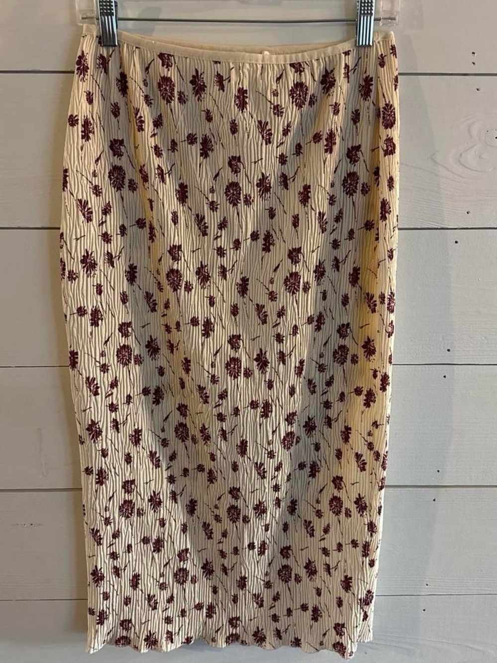 Cream Midi Skirt with Burgundy Floral Print